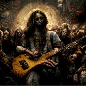 Zombie Jesus Playing Metallica Guitar Pullover Hoodie RB1608